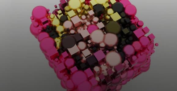 Cubo de elementos geométricos en 3D